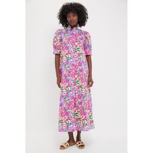 Tuckernuck Hyacinth House Magenta Multi Floral Ruffle Collar Louisa Maxi Dress M